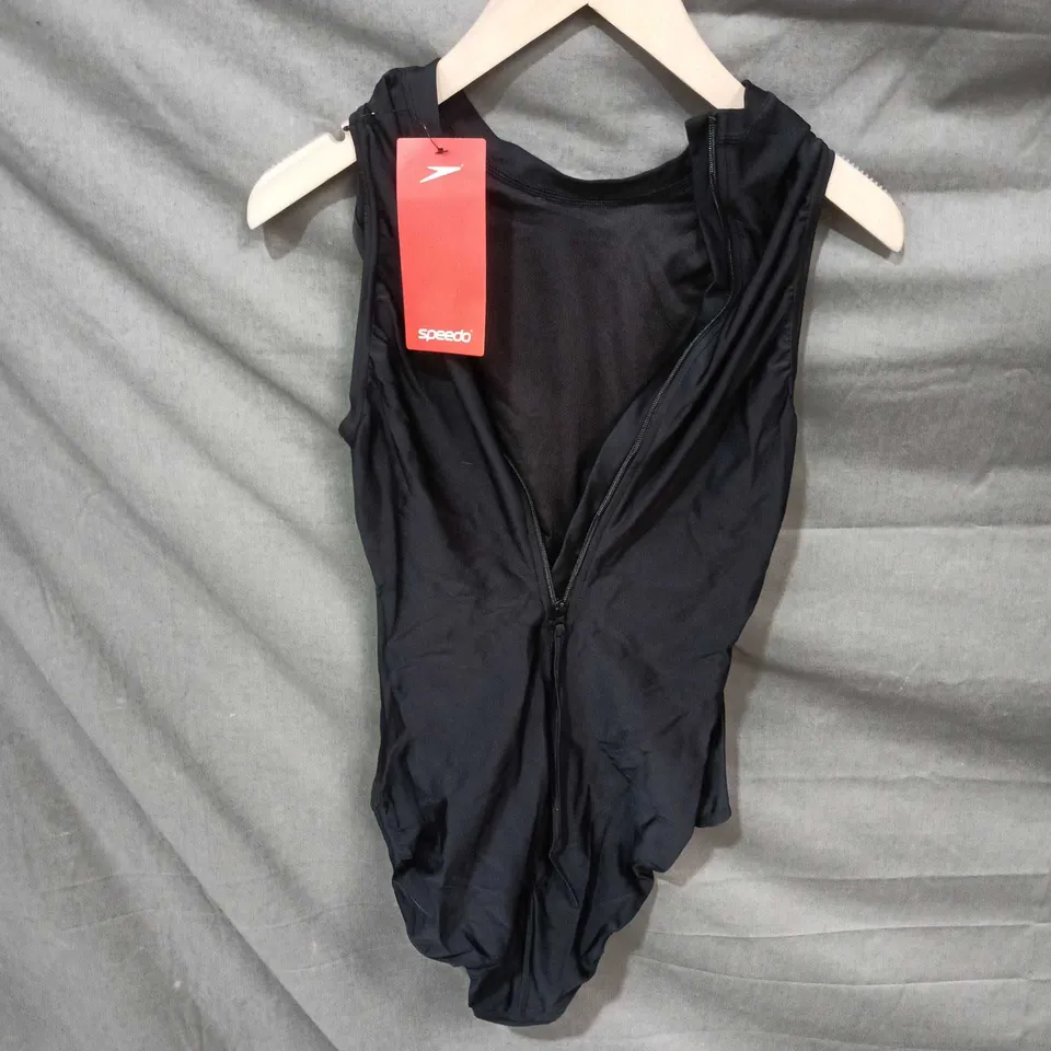 SPEEDO BLACK ONE-PIECE SWIMSUIT WITH FRONT ZIP – TAG ATTACHED UK SIZE 16/38