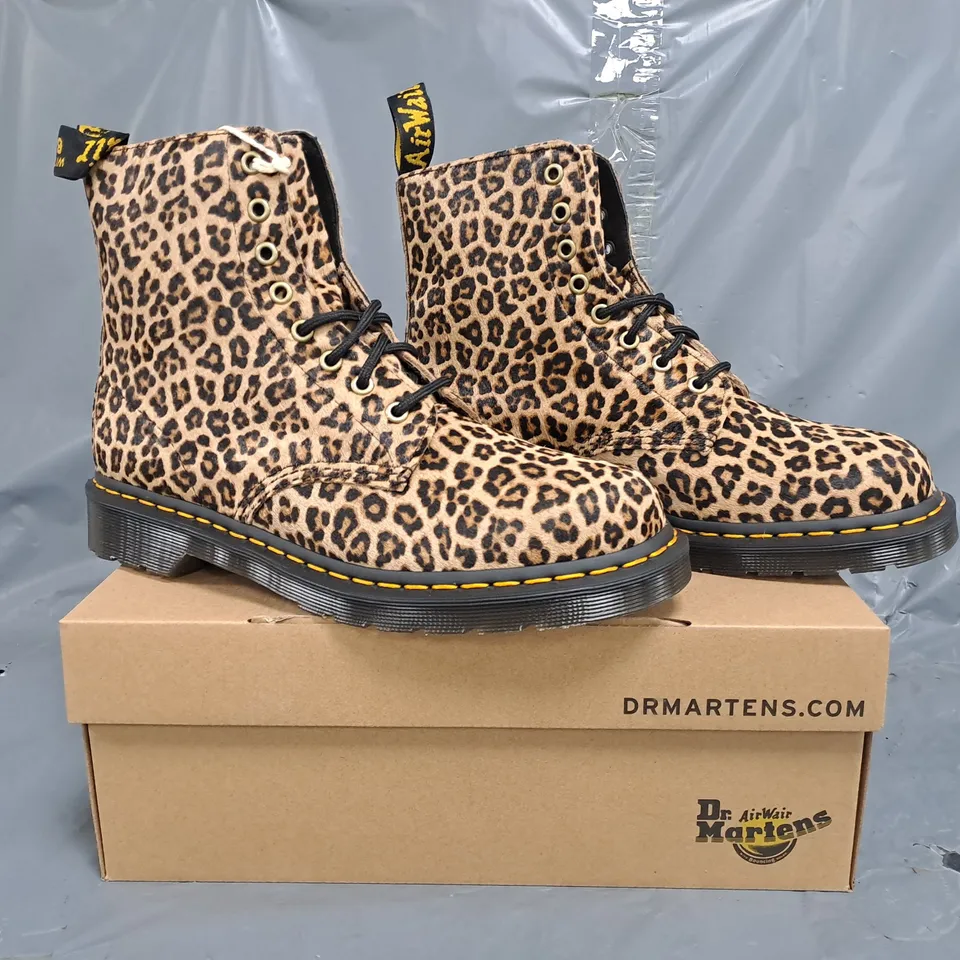 BOXED PAIR OF DR MARTENS 1460 PASCAL BOOTS IN LEOPARD PRINT SIZE UK 8