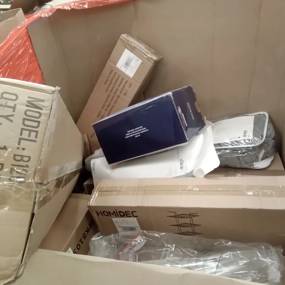 PALLET OF ASSORTED ITEMS INCLUDING FLIGHT NIGHT SUITCASE, HIGH SPEED BLENDER, ASTRO AI MINI FRIDGE, HOMIDEC DRYING RACK, GETFIT PREMIUM AIR BED, NAVARIS HEATED BLANKET 