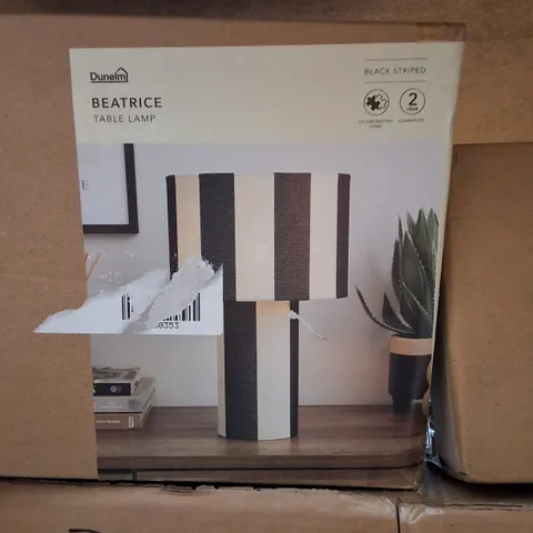 BOXED DUNELM BEATRICE TABLE LAMP - BLACK STRIPED