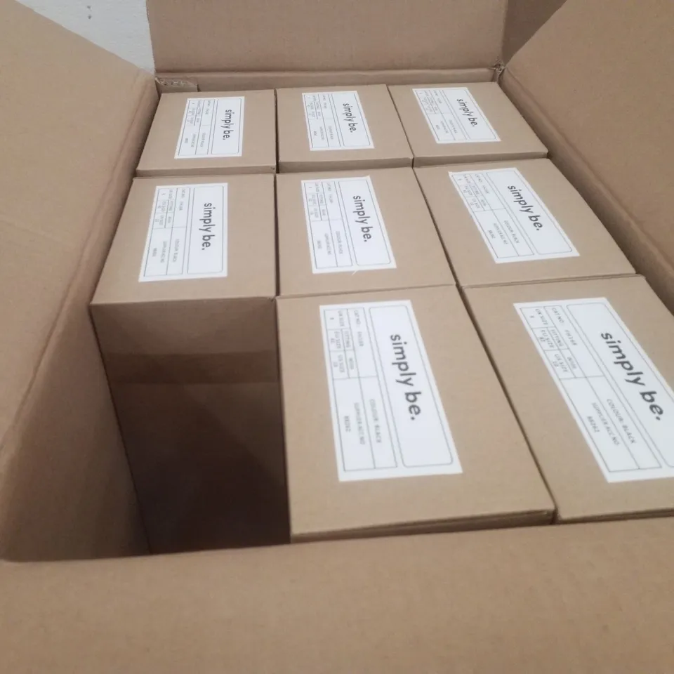 BOX CONTAINING APPROXIMATELY 8 PAIRS OF BRAND NEW SIMPLY BE BLACK JUPITER WIDE MESH SLINGBACK FLATS - SIZE 8