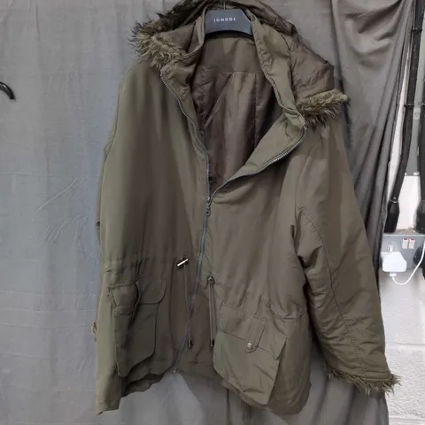 WARDROBE ESSENTIALS OLIVE PARKA JACKET WITH FUR TRIM - SIZE UNSPECIFIED 