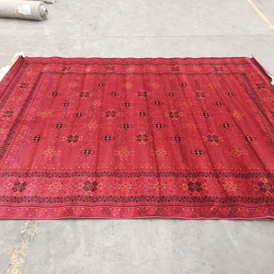 EVRIM AFGHAN HOOKED WINE RED/BLACK RUG // SIZE: 240 X 330cm