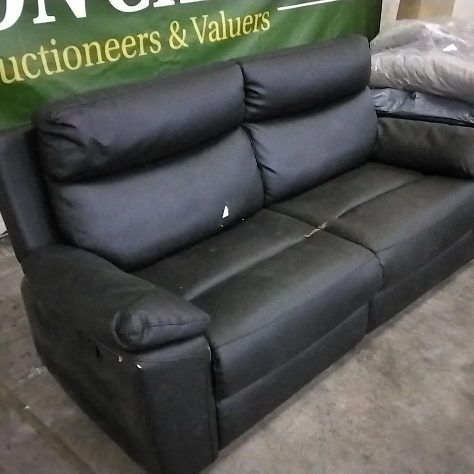 DESIGNER MANUAL RECLINER 3 SEATER SOFA BLACK LEATHER