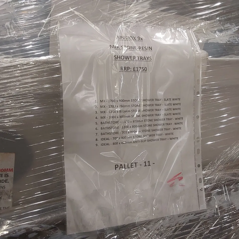 PALLET CONTAINING APPROXIMATELY 9x MIX STONE RESIN SHOWER TRAYS
