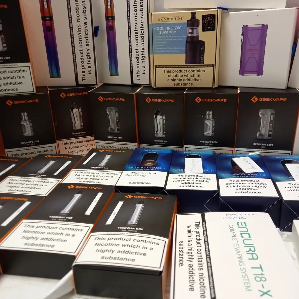 LOT OF APPROX 29 TO INCLUDE GEEKVAPE L200 , ENDURA T18II , INNOKIN COOL FIRE Z60 , INNOKIN ENDURA T18-X VAPING SYSTEM , ETC