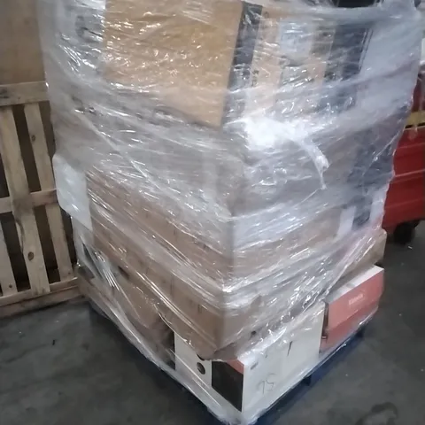 PALLET CONTAINING A LARGE QUANTITY OF ASSORTED HOUSEHOLD GOODS WHICH INCLUDE; CAMPING CHAIRS, CAMPING WAGON, FANS, AIR FRYERS, SUITCASES ETC