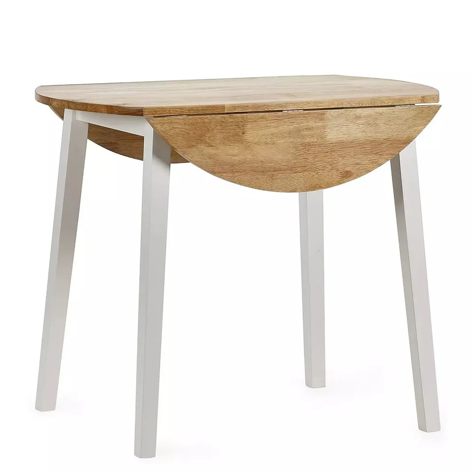 BOXED LINWOOD ROUND DROP LEAF TABLE - NATURAL/WHITE - COLLECTION ONLY