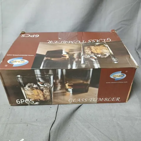 GLASS TUMBLERS SET OF 6 – CLEAR, SQUARE-BASE (BOXED) – CATERING GLASSWARE