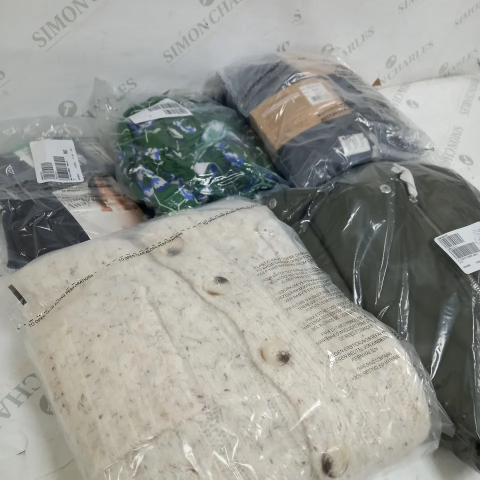 BOX OF APPROXIMATELY 10 ASSORTED ITEMS TO INCLUDE JACKET, MIRACLESUIT, BLACK TIGHTS ETC