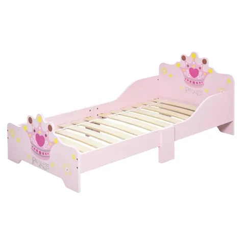 BOXED HOMCOM KIDS TODDLER BED PRINCESS CROWN THEME, 143x73x60cm - PINK (1 BOX)