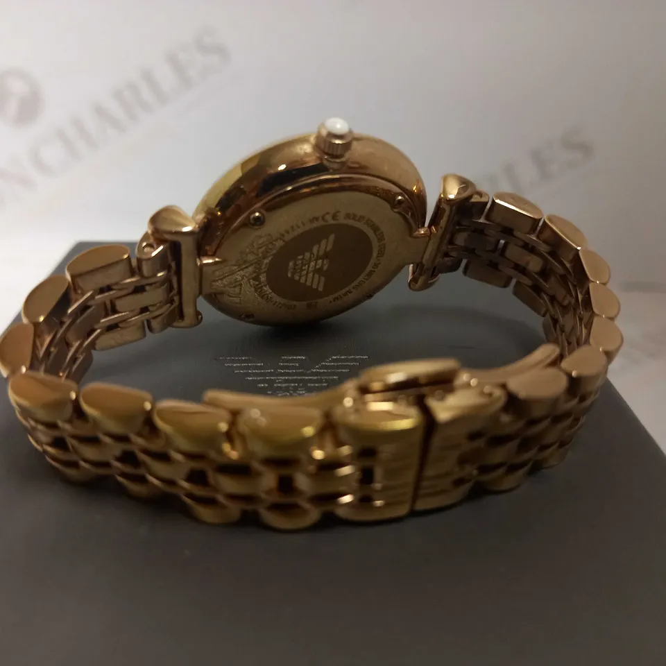 EMPORIO ARMANI WOMENS TWO-HAND ROSE GOLD-TONE STAINLESS STEEL WATCH RRP £379