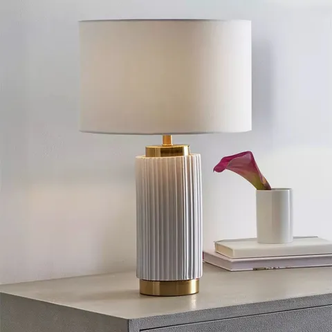 BOXED PACIFIC IONIC CERAMIC TEXTURED TABLE LAMP - WHITE
