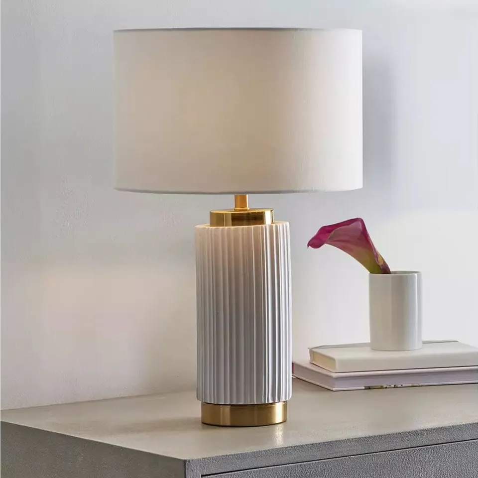 BOXED PACIFIC IONIC CERAMIC TEXTURED TABLE LAMP - WHITE