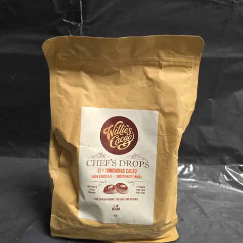 WILLIE'S CACAO CHEF'S DROPS 72% TRINCHERAS CACAO DARK CHOCOLATE – VEGAN, 1KG