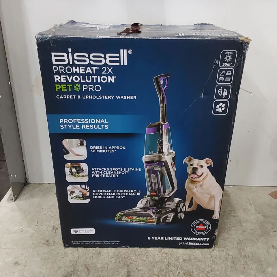 BOXED BISSELL PRO-HEAT REVOLUTION PET PRO CARPET AND UPHOLSTERY WASHER 