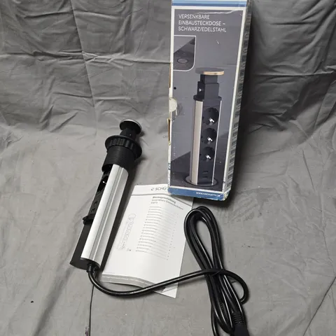 SCHÜTTE LOWERABLE SOCKET OUTLET WITH 3 SOCKETS + 2 USB PORTS – BLACK & STAINLESS