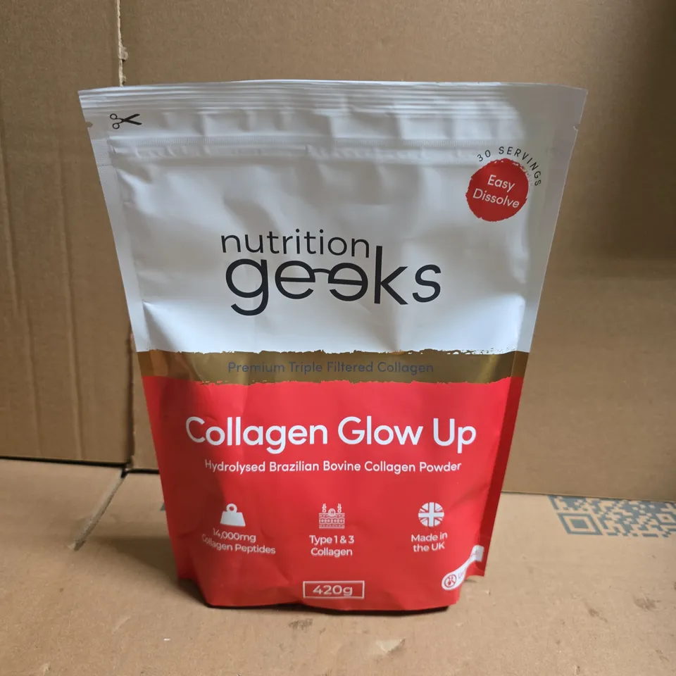 NUTRITION GEEKS COLLAGEN GLOW UP POWDER 420G – HYDROLYSED BRAZILIAN COLLAGEN (MADE IN UK)