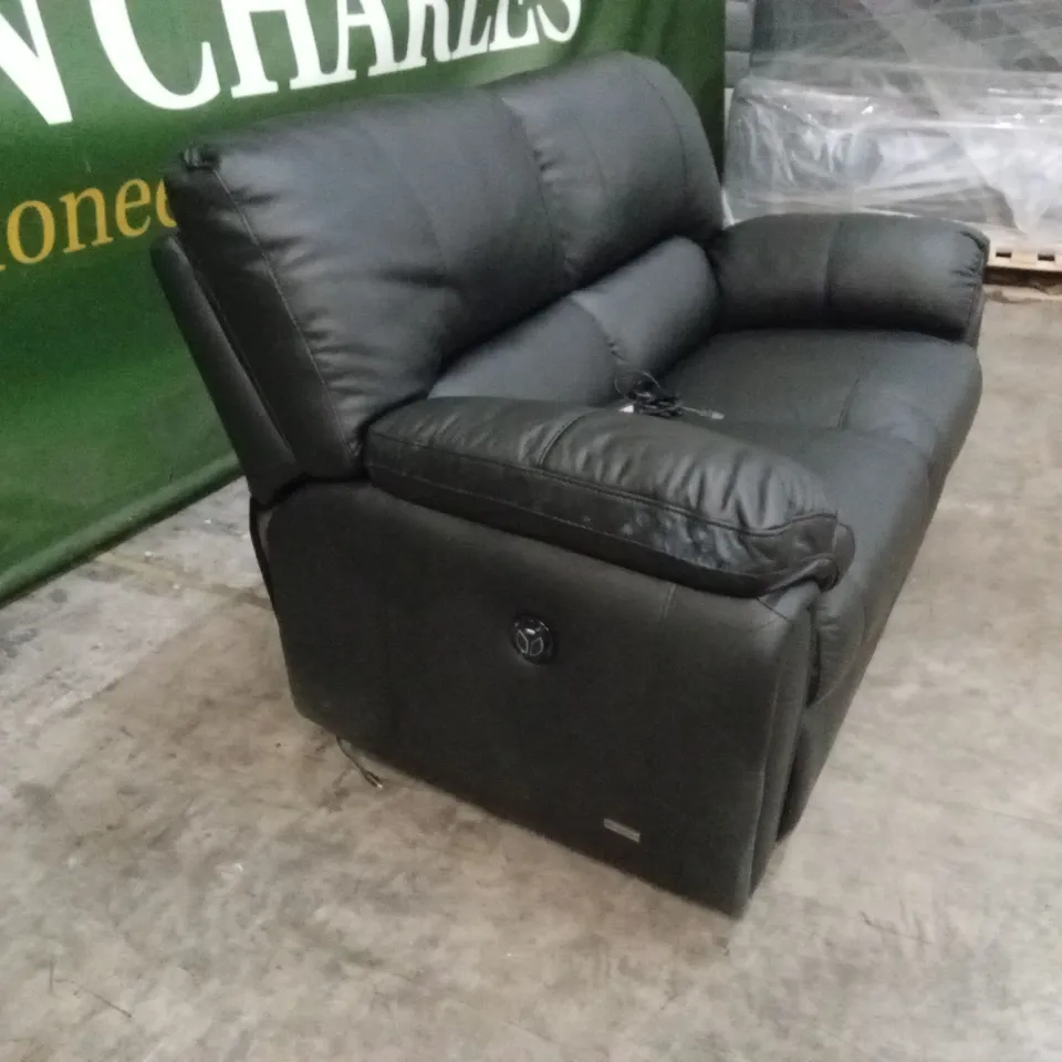 LEIGHTON LEATHER/FAUX LEATHER HIGH BACK 2 SEATER POWER RECLINER SOFA - BLACK RRP £1249