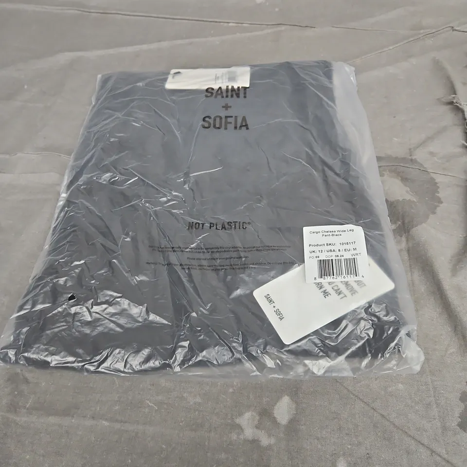SAINT + SOFIA CARGO CHELSEA WIDE LEG PANT IN BLACK SIZE 12