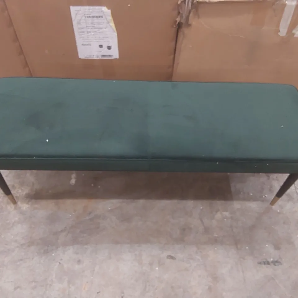 BOXED DANETTI CLOVER DARK GREEN PLUSH VELVET, BLACK WOOD WITH BRASS CAPS BENCH 