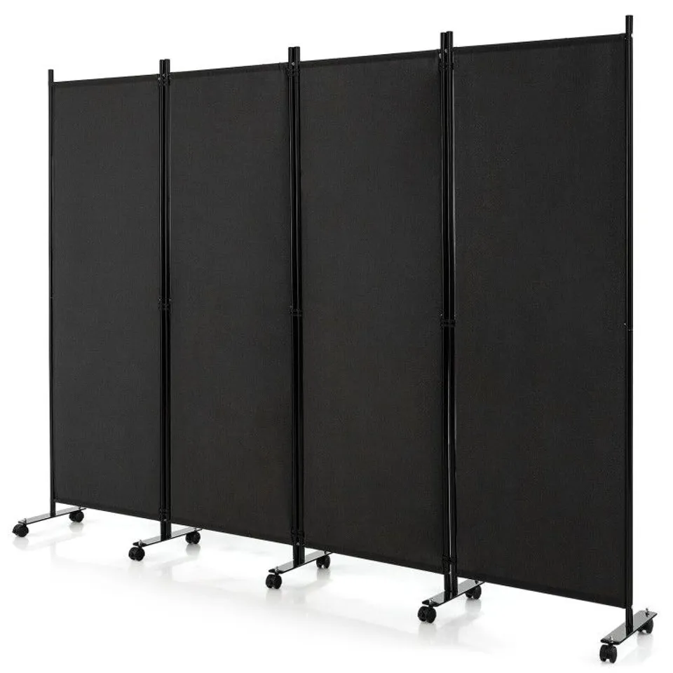 BOXED COSTWAY 4-PANEL FOLDING ROOM DIVIDER 6 FEET ROLLING PRIVACY SCREEN WITH LOCKABLE WHEELS - WHITE