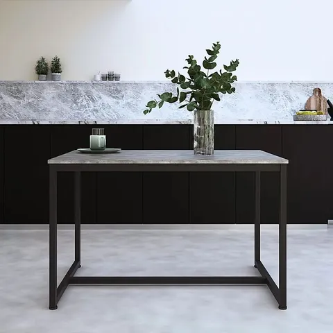 BOXED AVENUE INDUSTRIAL DINING TABLE, 120cm, GREY CONCRETE EFFECT & BLACK STEEL (1 BOX)