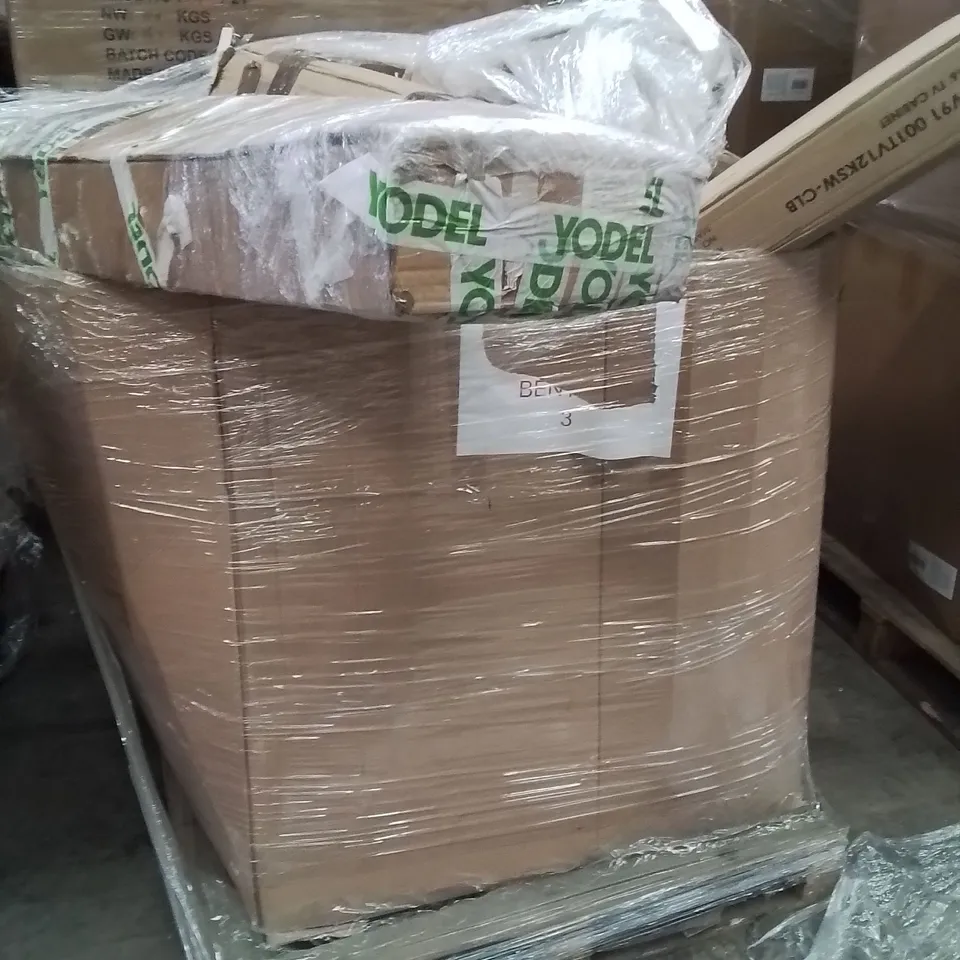 PALLET OF ASSORTED HOUSEHOLD GOODS AND PRODUCTS TO INCLUDE;PARASOL,BIN,TV CABINET
