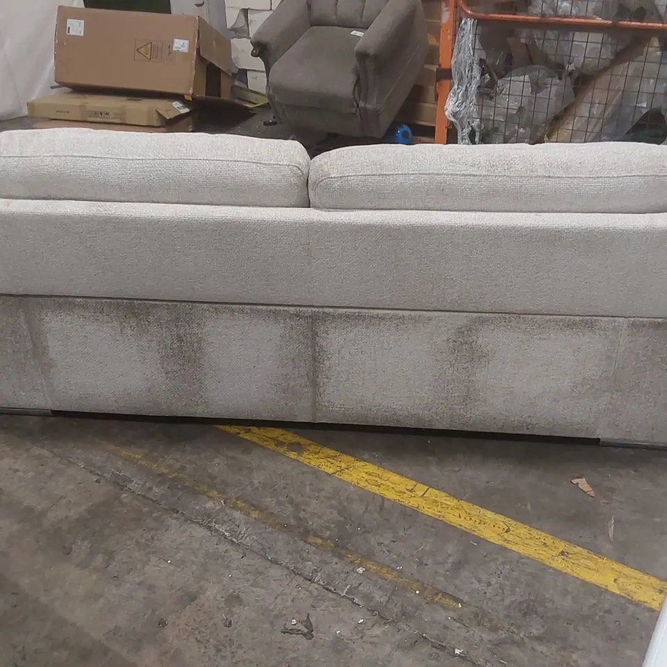 QUALITY DESIGNER KANSAS 3 SEATER SOFA, IVORY WOVEN CHENILLE FABRIC