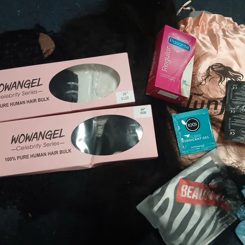 ASSORTED HEALTH AND BEAUTY PRODUCTS TO INCLUDE; WOWANGEL CELEBRITY SERIES 100% PURE HUMAN HAIR BULK – HAIR EXTENSIONS (16IN, 24IN)