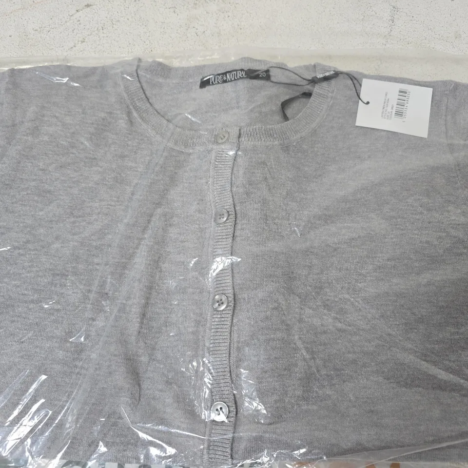 PURE & NATURAL CREW NECK CARDIGAN, GREY - SIZE 20