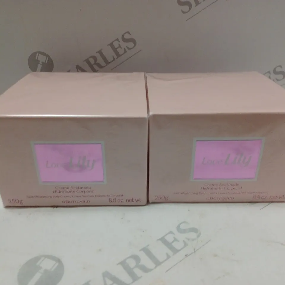 2 SEALED AND BOXED SATIN MOISTURIZING BODY LOTION LILY LOVE ( 2 x 250g)