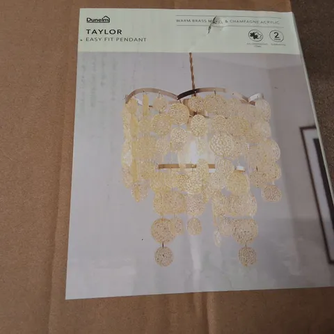 BOXED DUNELM TAYLOR EASY FIT PENDANT – CHAMPAGNE ACRYLIC DISK CEILING LIGHT
