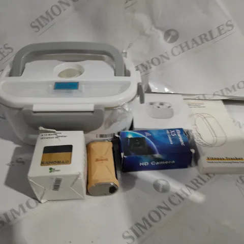 MEDIUM BOX OF ASSORTED ITEMS TO INCLUDE WIRELESS SPEAKER, EARPHONES AND FITNESS TRACKER