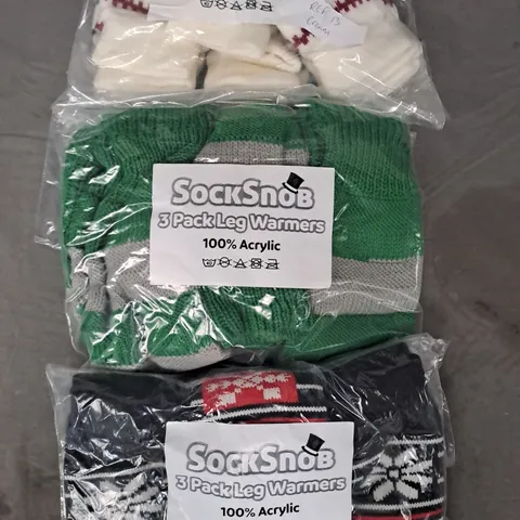 BOX OF APPROXIMATELY 10 ASSORTED SOCK SNOB 3-PACK LEG WARMERS IN VARIOUS COLOURS - COLLECTION ONLY