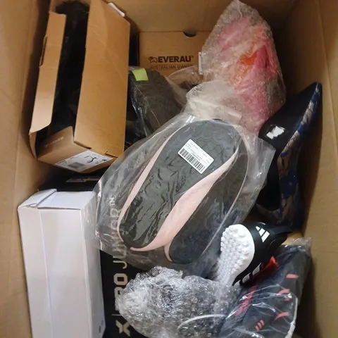BOX OF APPROXIMATELY 12 PAIRS OF ASSORTED SHOES IN VARIOUS COLOUR, STYLES AND SIZES