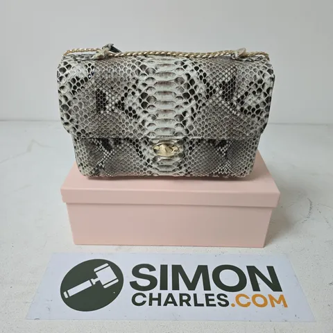 BOXED LA MAREY 100% GENUINE PYTHON LEATHER CROSSBODY BAG WITH REMOVABLE SHOULDER CHAIN STRAP