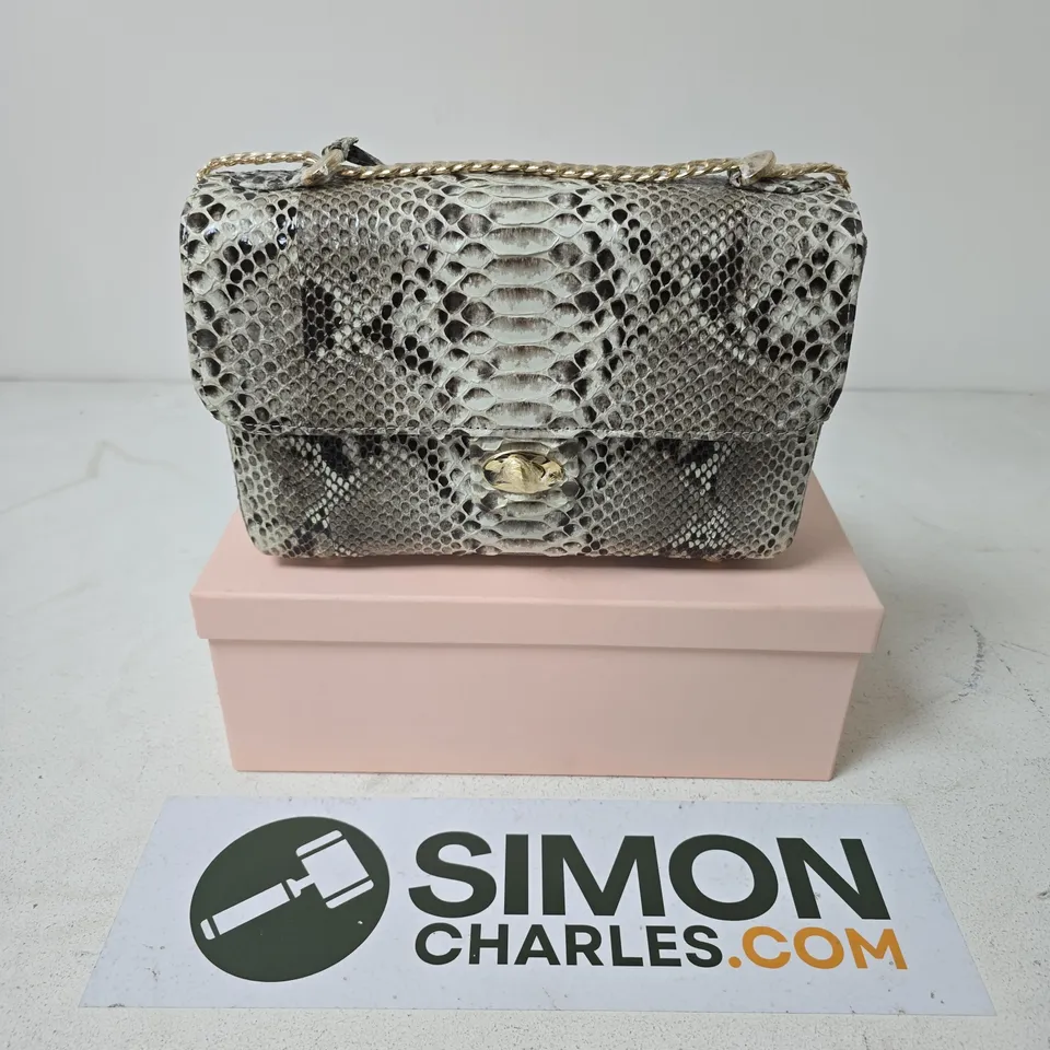 BOXED LA MAREY 100% GENUINE PYTHON LEATHER CROSSBODY BAG WITH REMOVABLE SHOULDER CHAIN STRAP