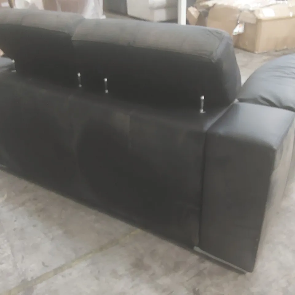 DESIGNER 2 SEATER FAUX LEATHER UPHOLSTERED SOFA WITH ADJUSTABLE HEAD REST - BLACK