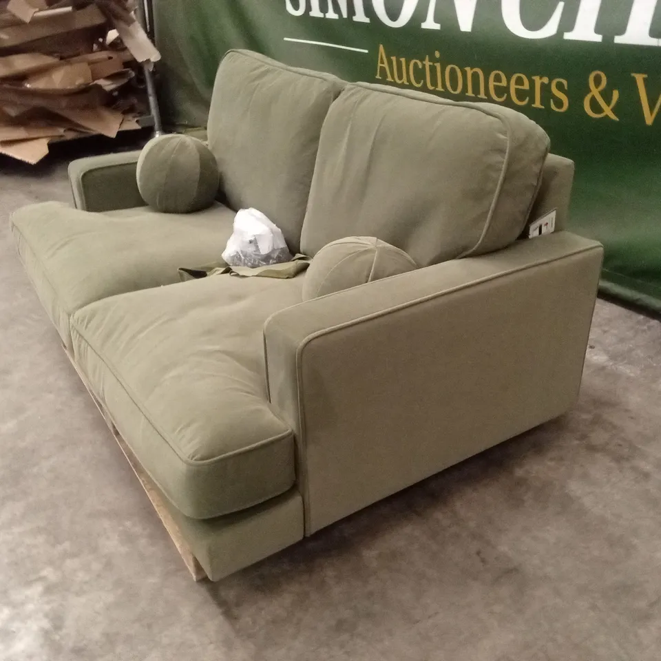 QUALITY DESIGNER ADDISON 2 SEATER KHAKI GREEN VELVET SOFA