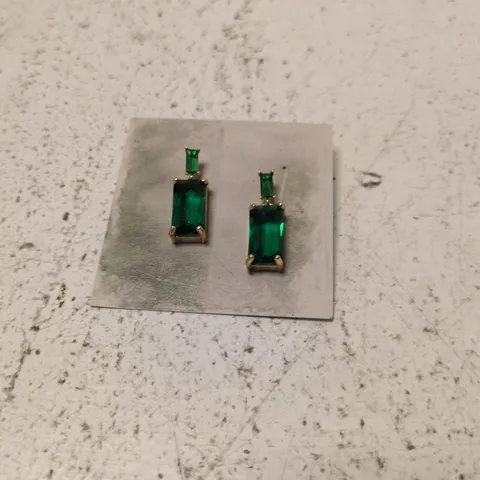 SILK PURSE SOW'S EAR - EMERALD-CUT GREEN GEMSTONE EARRINGS IN GOLD-TONE METAL