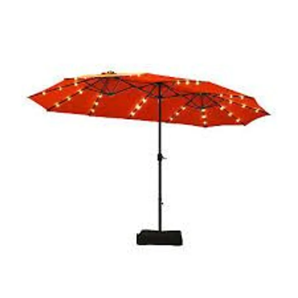 BOXED COSTWAY 4.6M SOLAR 36 LED PATIO DOUBLE-SIDED UMBRELLA OUTDOOR EXTRA LARGE CRANK PARASOL - WINE