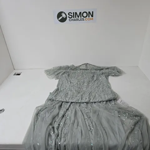 BONPRIX GREY SEQUIN-EMBELLISHED EVENING DRESS, UK 22