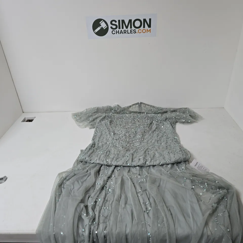 BONPRIX GREY SEQUIN-EMBELLISHED EVENING DRESS, UK 22
