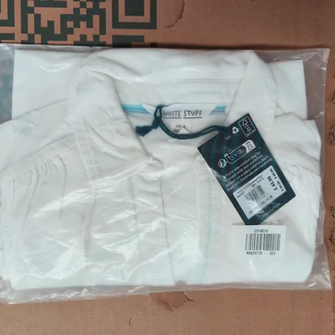 BAGGED WHITE STUFF ANNIE SHORT SLEEVE EMBROIDERED SHIRT IN WHITE SIZE UK 8R