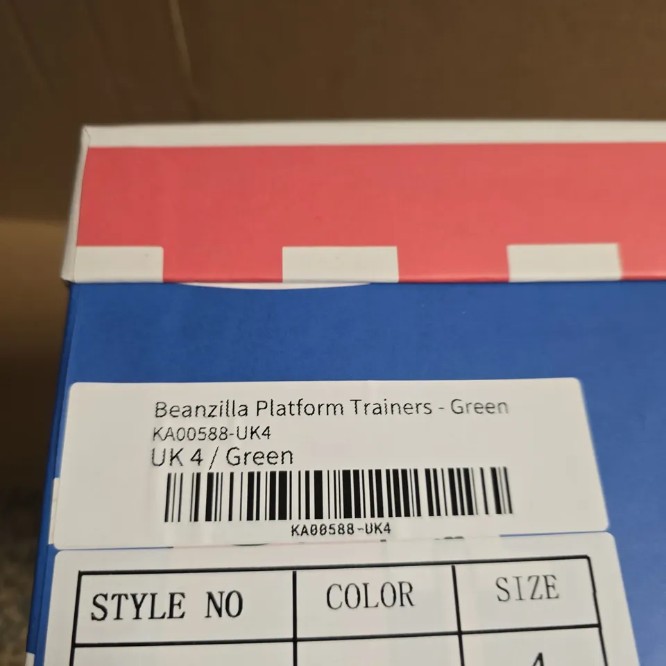 BOXED PAIR KOI X KETNIPZ BEANZILLA PLATFORM TRAINERS - GREEN, UK4