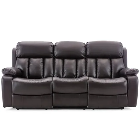 BOXED CHESTER ELECTRIC RECLINING BROWN FAUX LEATHER THREE SEATER SOFA (1 BOX)