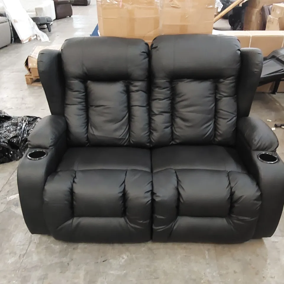 DESIGNER MANUAL RECLINING 2-SEATER BLACK LEATHER EASY/CASUAL SOFA