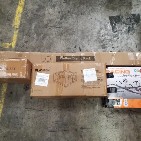 PALLET CONTAINING ASSORTED PRODUCTS INCLUDING CLOTHES DRYING RACK, SALAD BOWL SET, PLAYPEN & SLOT TRACK RACING