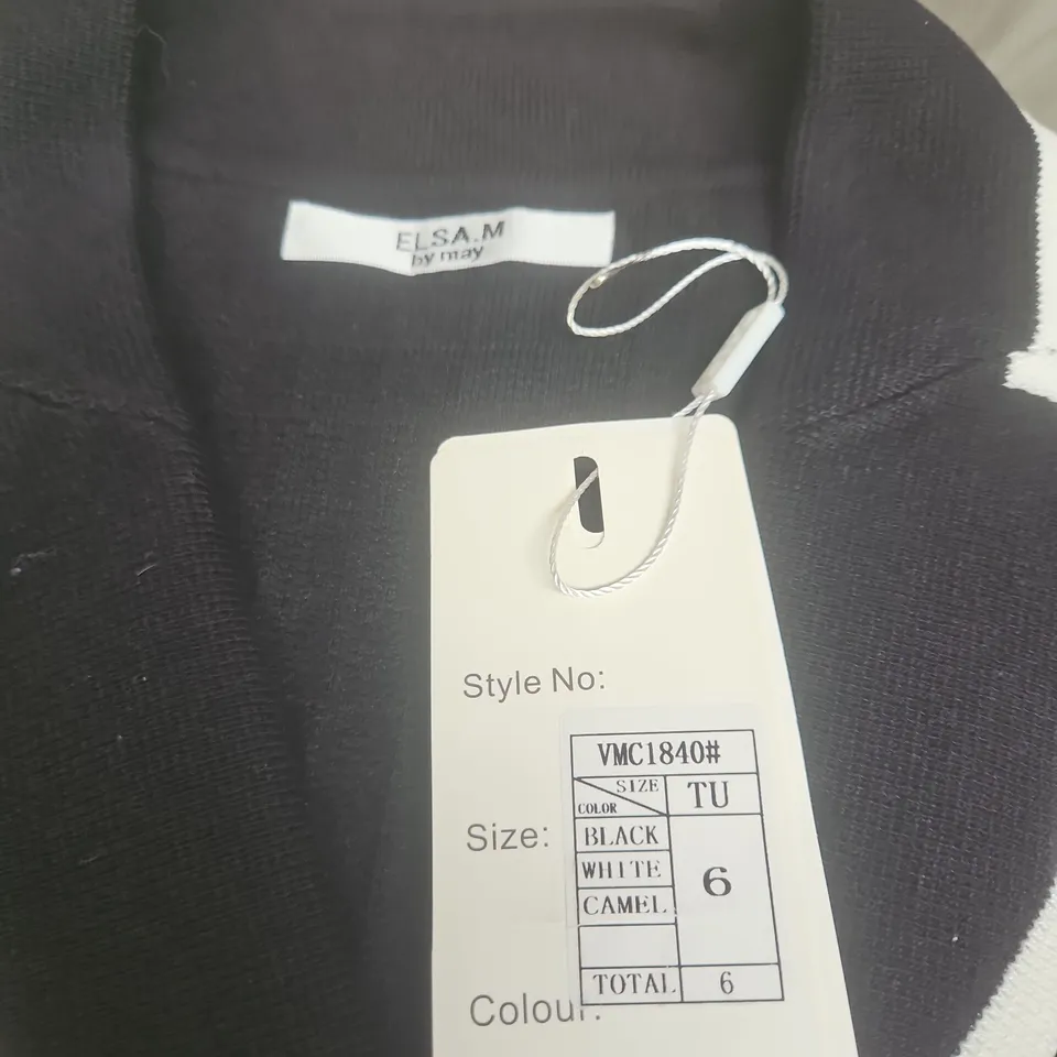ELSA.M BY MAY WOMEN'S BLACK KNIT BLAZER DRESS WITH WHITE TRIM, STYLE VMC1840, SIZE UK6
